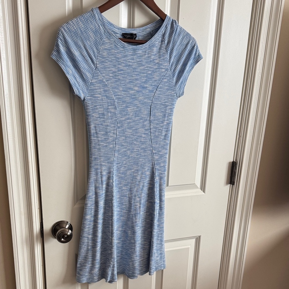 Topshop Light Blue Ribbed Short Sleeve Mini Dress